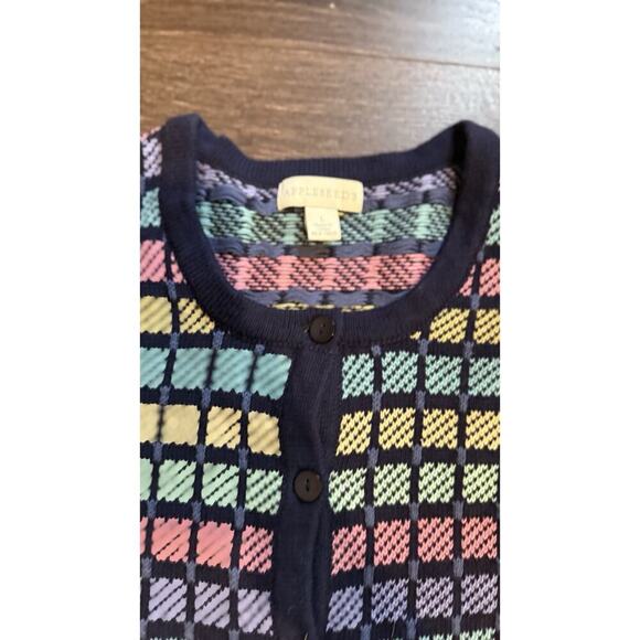 Appleseeds Womens Cardigan Size Large Pastel Print Knit Sweater 100% Cotton 1824 - Picture 3 of 8